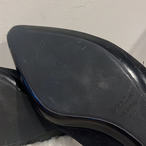 Prada size 37 Black Suede Flats with Chain & Bow Detail - NEW - Never Worn - Picture 10 of 15